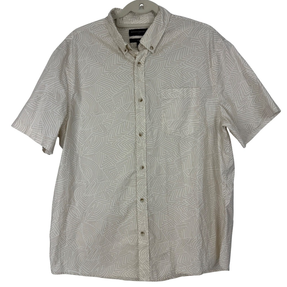 Banana‎ Republic Men Short Sleeve Collared Button Down Shirt Slim Abstract SZ XL